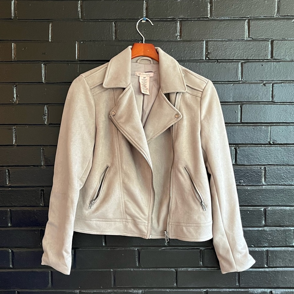 Philosophy tan faux suede leather jacket